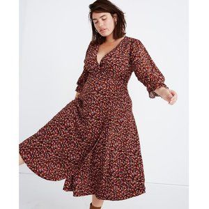 Madewell Long-Sleeve Crossover Midi Dress in Clipdot Spring Prairie